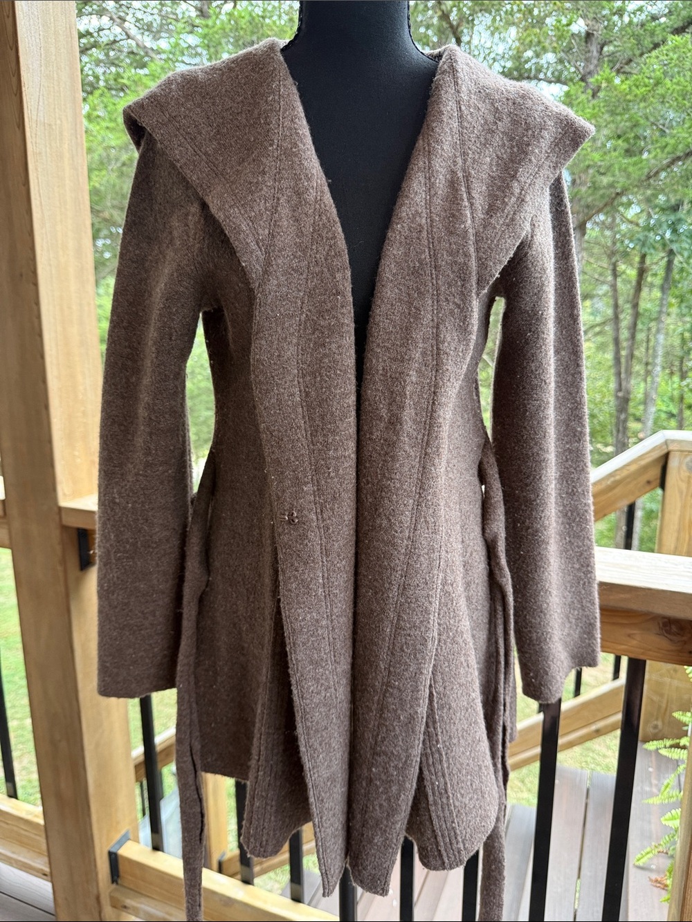 Women’s Brown Hooded Open-Front Cardigan Sweater